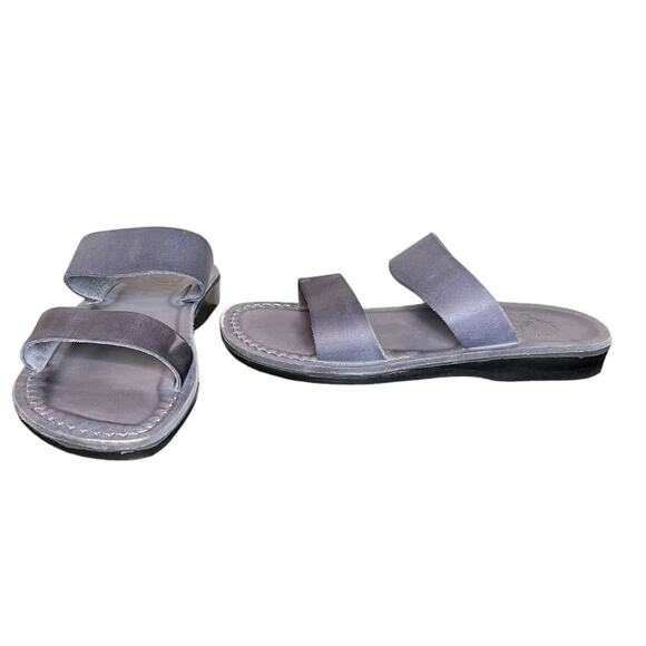 JERUSALEM SANDALS Aviv Gray Leather Wide‎ Strap Sandals Women's Size 9 (40) - Picture 4 of 8